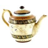 A Doulton Lambeth Slaters patent teapot, decorated with bands of shaded brown, picked out in gilt, t