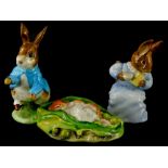 Three Beswick Beatrix Potter figures, Cottontail, Timmy Willie Sleeping and Peter Rabbit, all brown