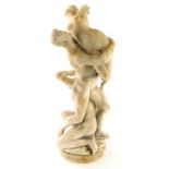 A 19thC Grand Tour type alabaster sculpture, carved in the form of two near classical gentlemen and