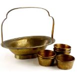 An Elkington Art Deco gilt bronze fruit bowl and six matching finger bowls, of oval form with hammer