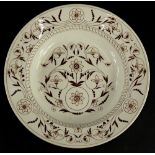 A Victorian Dresden pattern soup plate, printed in brown with flowers, etc.