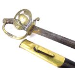 A mid 19thC Honourable Artillery Company officers sword, with leather and brass scabbard, the pierce