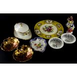 A collection of continental ceramics, to include two Herend Hungarian porcelain baskets, a pair of G