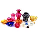 A collection of glass, to include cranberry and carnival.