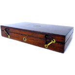 A 19thC mahogany and brass gun case, with fitted interior, 33.5cm x 19cm.