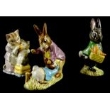 Three Beswick Beatrix Potter figures, Tabitha Twitchit and Miss Moppet, Little Black Rabbit, Mr Benj