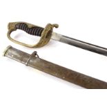 An Imperial Japanese officers sword, with curved blade and scabbard, composition handle and pierced