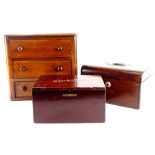 A Victorian mahogany miniature chest of three drawers, each with turned wood handles, 27cm wide, a w