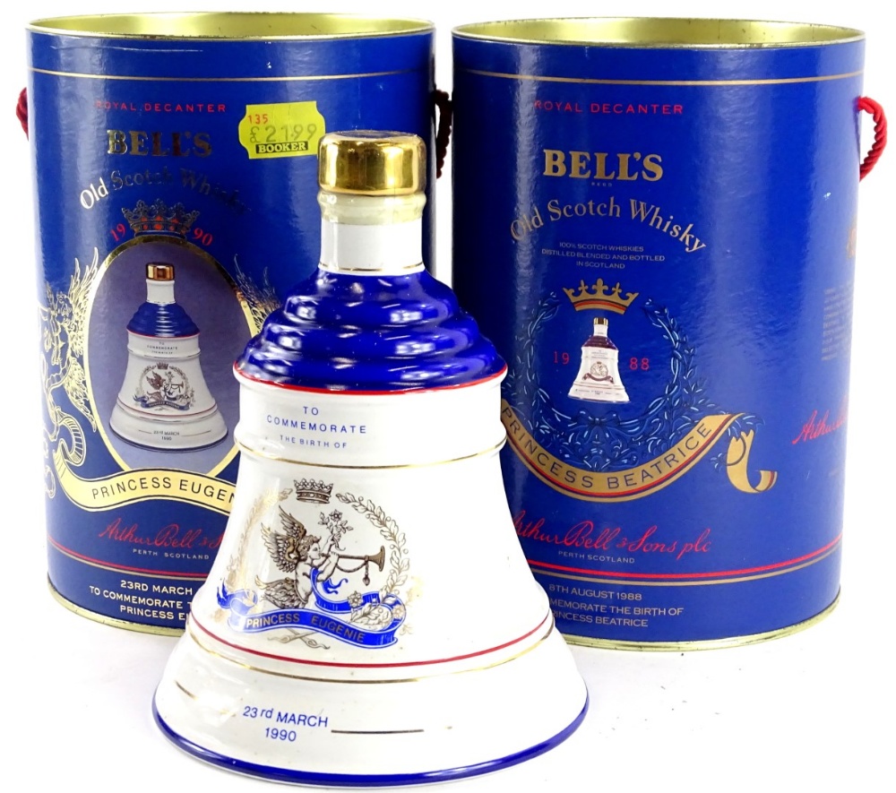 Two bottles of Bells Royal commemorative whisky, for the births of Princess Beatrice and Princess Eu