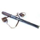 A brass six draw telescope, stamped Broadhurst Clarkson & Co Ltd. of London, with leather mounts etc