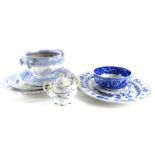 Various items of 19thC and later blue and white pottery, to include tureen stand, three meat dishes,