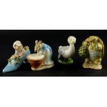 Four Beswick Beatrix Potter figures, Mr Older Man Ptolemy, Rebecca Puddle-duck, Anna Maria and The O