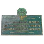 A vintage National playing fields association brass and painted playground sign, with NPFA emblem, 3