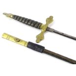 A Victorian Masonic court type sword, with leather scabbard and handle brass mounts, etc, (AF), 99cm