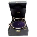 A Stonia gramophone, in a black canvas case.
