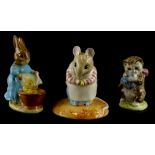 Three Beswick Beatrix Potter figures, Miss Moppet, Mrs, Tittlemouse and Cecily Parsley, all brown ba