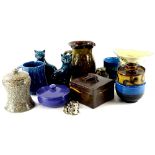 A collection of ceramics, to include a Bitossi mug, an Ault purple glazed powder bowl and cover, Stu