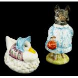 Two Beswick Beatrix Potter figures, Jemima Puddleduck, Made a Feather Nest and Pig-Wig, both brown b