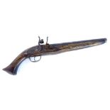 An early 19thC continental pistol, with steel barrel, the hardwood stock and mounts inlaid with bras