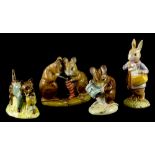 A collection of four Royal Albert Beatrix Potter figures, Hunca Munca spills the beans, John Joiner,