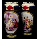 A pair of Vienna type porcelain vases, each with printed decoration in the manner of Angelica Kaufma