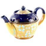 A Royal Doulton Slaters patent teapot, decorated with a blue band with gilt leaves, above a band of