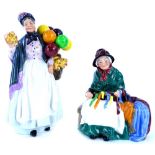 Two Royal Doulton porcelain figurines, Silks and ribbons and Biddy Pennyfarthing.