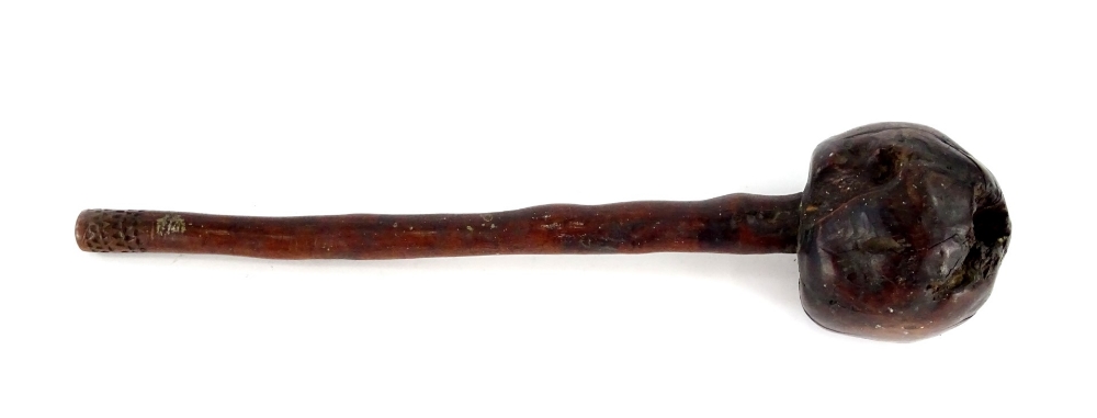 A carved tribal wooden knobkerrie, signs of termite damage, possibly South Sea islands, 39cm L. - Image 2 of 4