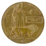 A First World War bronze plaque or death penny, for an Arthur Keith Barton, 12cm diameter.