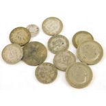 A collection of pre 1947 silver coins, 75g.