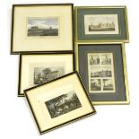 A collection of 19thC coloured prints, depicting Newark Castle, The Royal Hospital Greenwich, Hackne