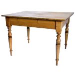 A Victorian pine kitchen table, the planked top on turned tapering legs, 73cm high, the top 80.5cm x