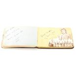 An early to mid 20thC autograph book, to include Jack Daly, Harry Koris, Mr Lovejoy, Leslie Holmes,