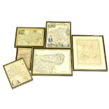 Six 19thC small coloured maps, for Cumberland, Oxfordshire, Dorsetshire, Worcestershire, Margate, an