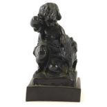 R Parnham. Child with dog, bronze on resin, signed to back, 14cm high.