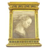 Italian School. Portrait of a lady, monochrome print, in elaborate gilt and ebonised frame, 41cm x 2