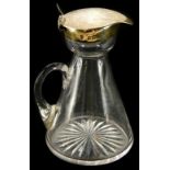 An Edwardian silver mounted glass whiskey noggin, with hinged lid, of tapering form, Birmingham 1905