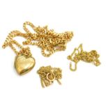 Various chains, comprising a 9ct gold chain, with a gold plated heart pendant, and a 9ct gold fine l