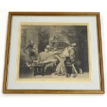 Egan After Buss. Sir Walter Raleigh taking his first pipe in England, monochrome engraving, 34cm x 4