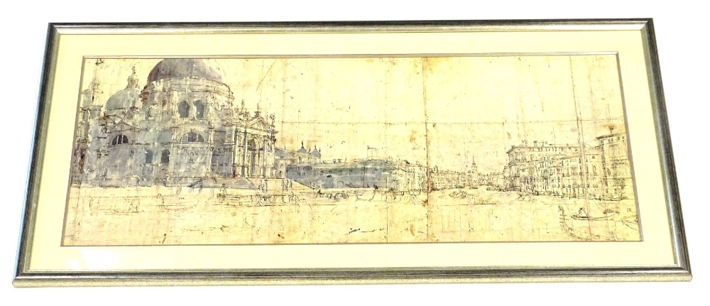 After Gaspare Vanvitelli. Chiesa Della Salute Venezia, coloured print, 38cm x 95cm.