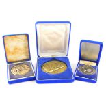 Various medals, medallions etc., refereeing award in fitted case with plain hook top, 7cm high, snoo