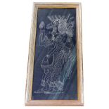 20thC Syrian School. Fertility god, etching on glass, 69cm x 26cm.