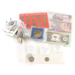 Various coins and banknotes, to include Royal Commemorative.