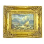 Late 20th/21stC School. Ships in choppy seas, oil on board, 11cm x 16cm.