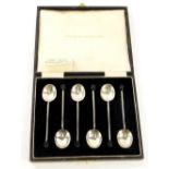 A set of six George V silver coffee bean spoons, Birmingham 1913, retailers box for Peter Robinson L