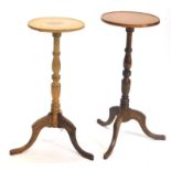 A mahogany occasional table, the circular dished top on a turned column and tripod base, and another