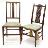 An Edwardian mahogany and boxwood strung bedroom chair, with a padded seat on square tapering legs,