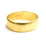 A 22ct gold wedding band, of plain design, bearing inscription DD6AHL, misshapen, 4.1g.