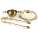 A collection of small silver, to include a small dish with a shaped shell cast border, a two handled