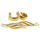 Two pairs of drop earrings, comprising a pair of 9ct gold hoops, with butterfly backs and a pair of